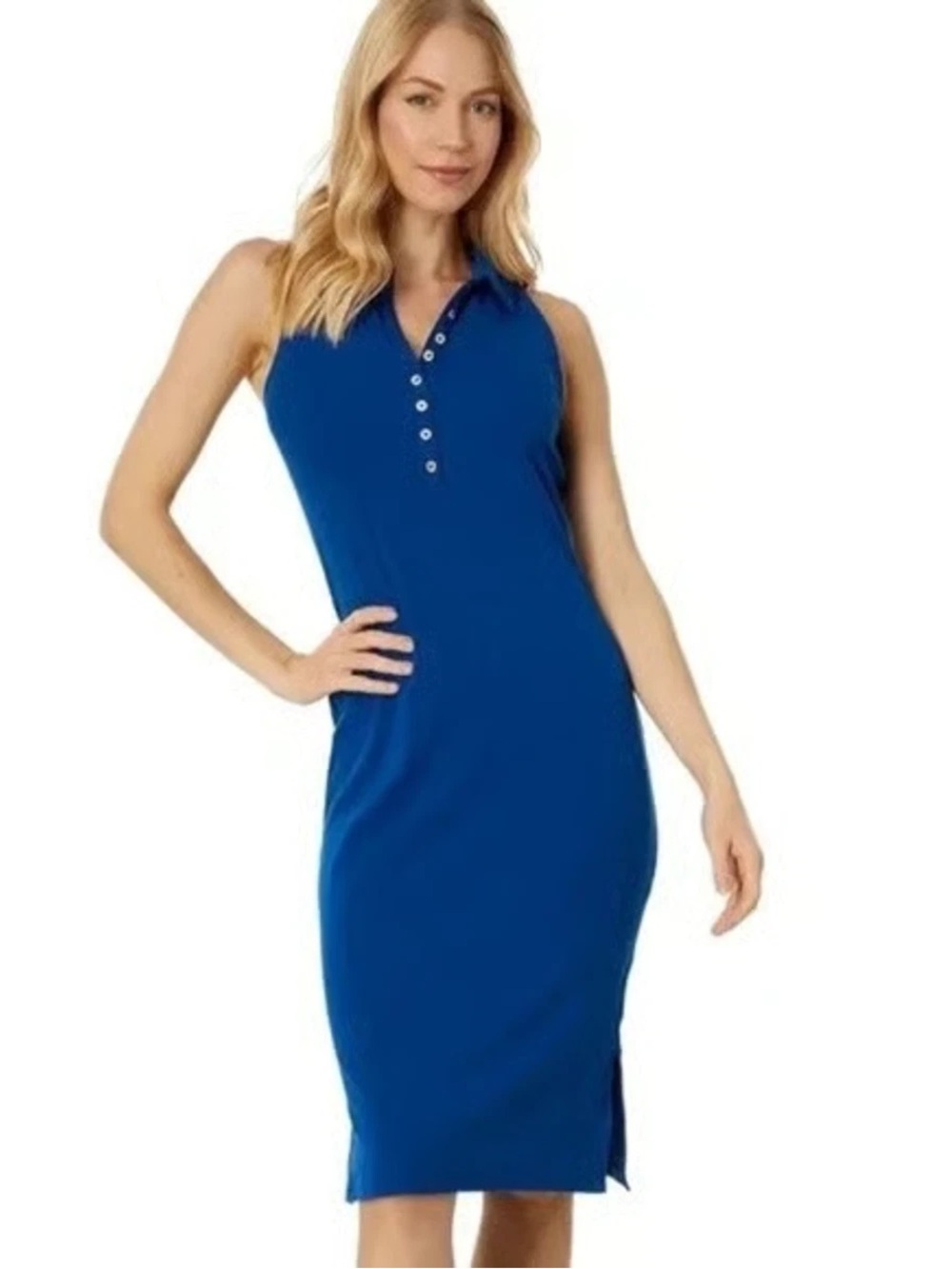 Lilly Pulitzer Sleeveless Cotton Midi Dress Blue & Gold Size Small Preppy Summer